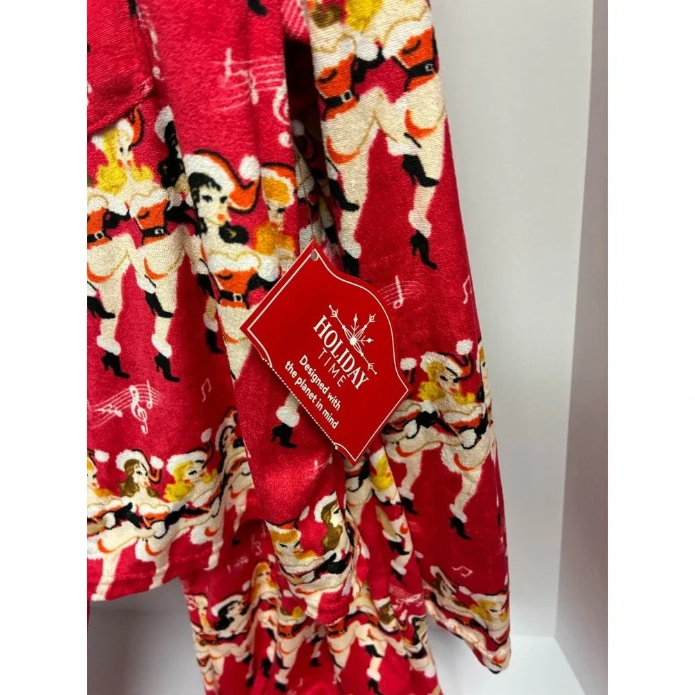 Holiday Time Pajamas Set Womens L Button Up Long Sleeve Dancing Girls Velour